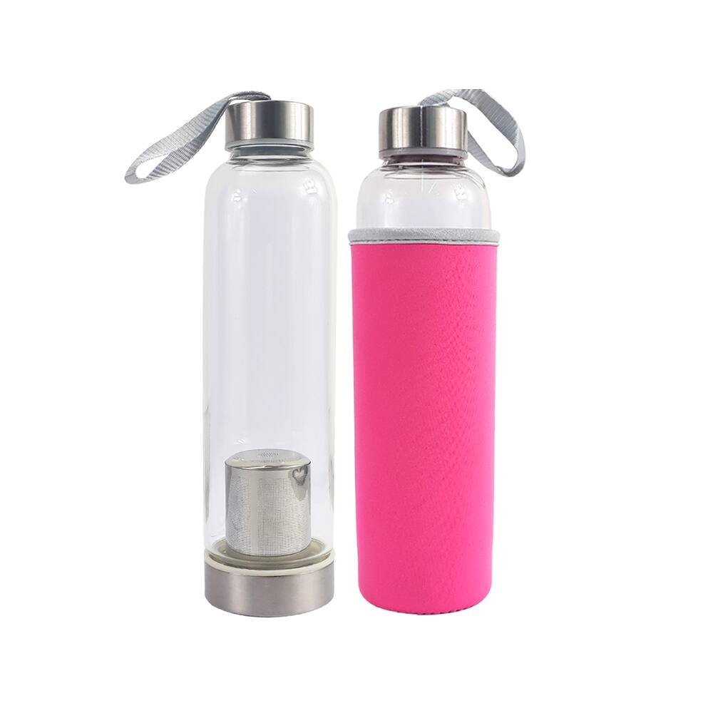 Garrafa Infusora Vidro Portátil Suco Detox Chá Capacidade 550ml Capa Protetora Térmica Com Alça