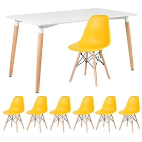 Mesa De Jantar 80 X 140 Cm Branco + 6 Cadeiras Amarelo
