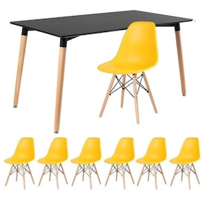 Mesa De Jantar 80 X 140 Cm Preto + 6 Cadeiras Amarelo