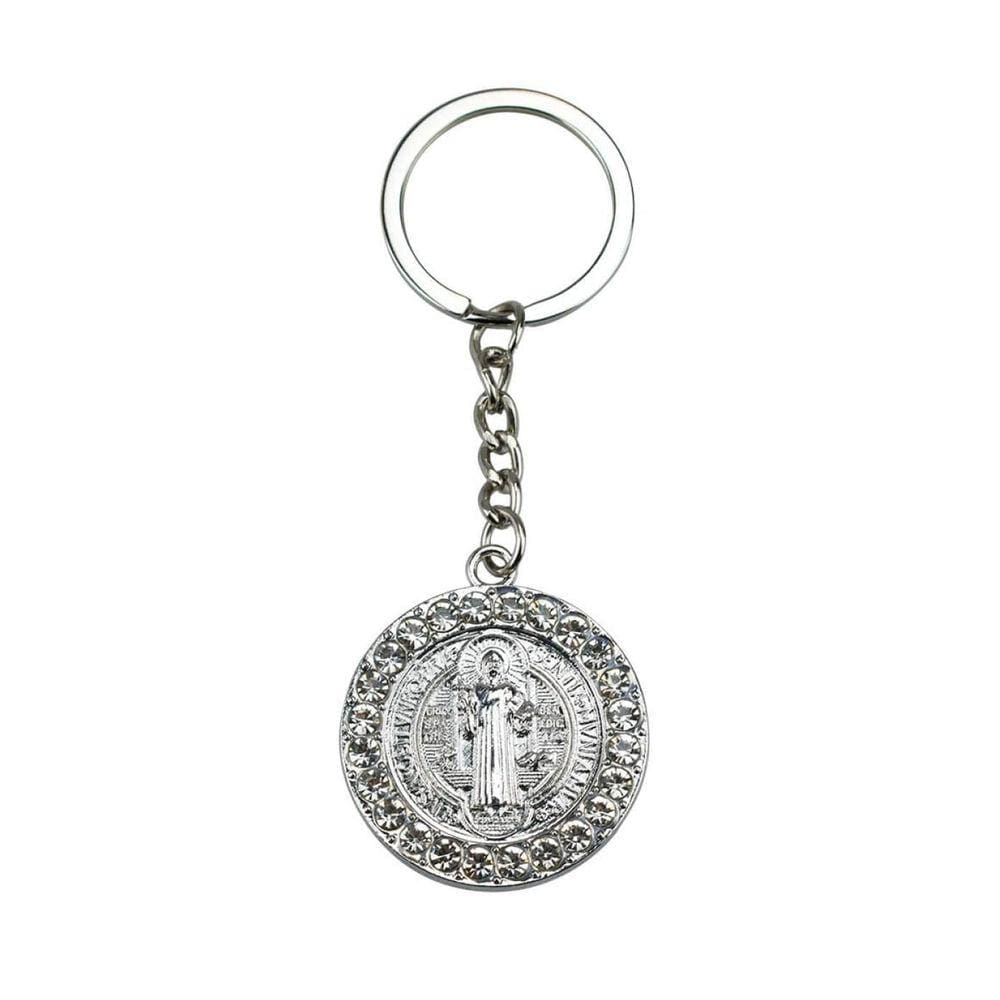 Chaveiro Medalhão São Bento Prateado E Dourado 3.5Cm