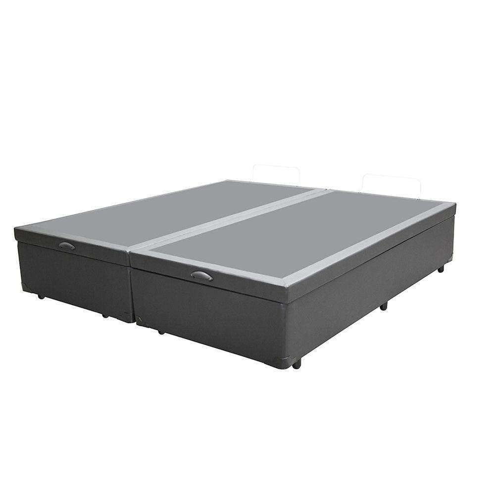 Base Box Baú King Bipartido Sp Móveis Sintético Cinza