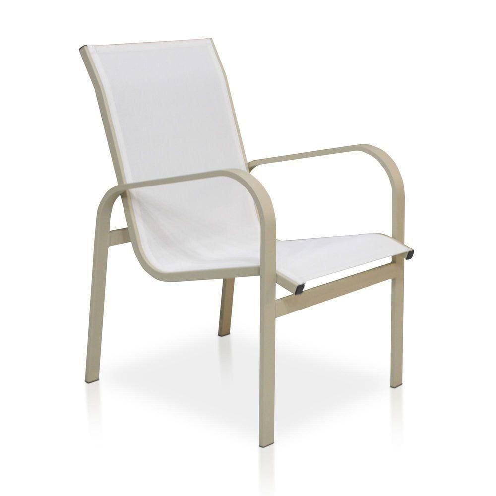 Cadeira Em Tela Sling Com Estrutura Bege E Tela Branco