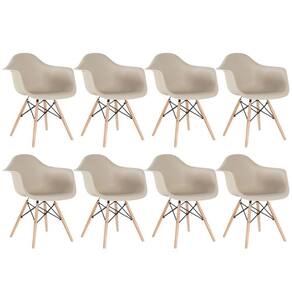 Kit 8 Cadeiras Charles Eames Eiffel Daw Com Braços E Pés De Madeira Clara Nude