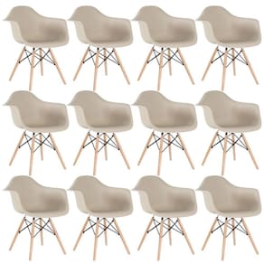Kit 12 Cadeiras Charles Eames Eiffel Daw Com Braços E Pés De Madeira Clara Nude