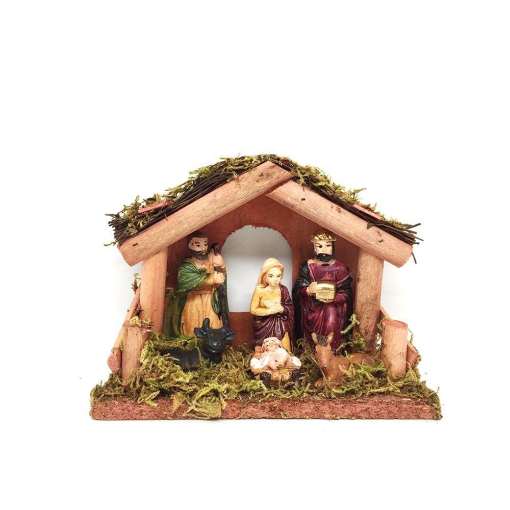 Presépio Resina Premium Manjedoura Madeira 15cm 6 Figuras - Master Christmas