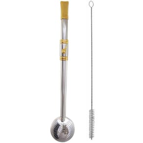 Bomba Chimarrão Rosca Aço Inox 304 Ouro 18k Pingente Desenho Cuia