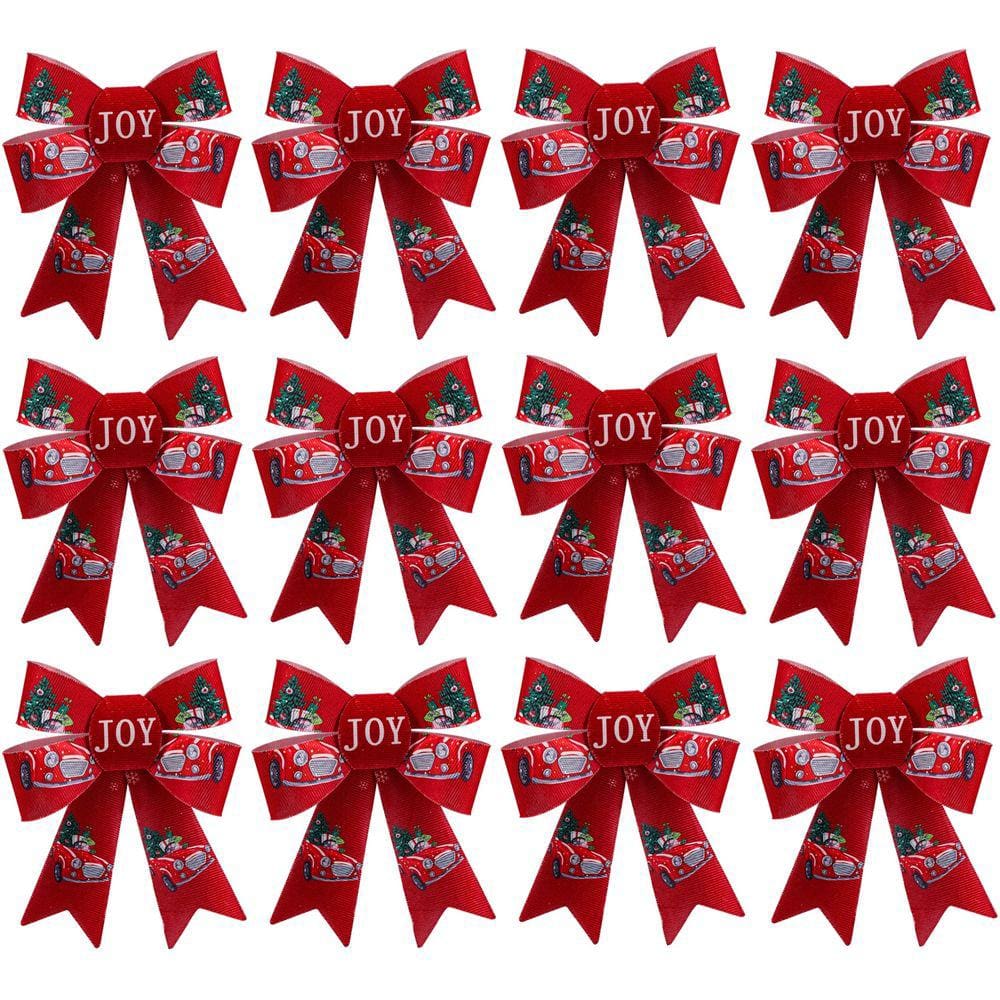 Kit Laço Acetinado PVC Tecido Vermelho Natal Carros 16cm 12 Unidades - Magizi