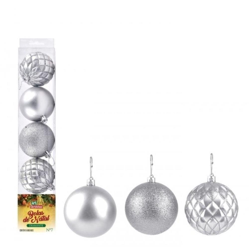 Bolas Natalinas TB Diamante 7CM 5 Peças - Prata