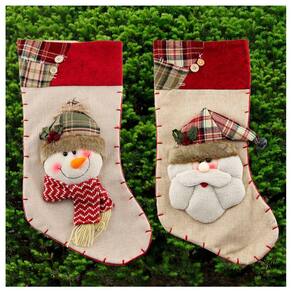 Dupla De Botas Meias Papai Noel E Boneco De Neve 48cm