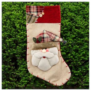 Enfeite Natal Bota Meia Tecido Papai Noel 48cm
