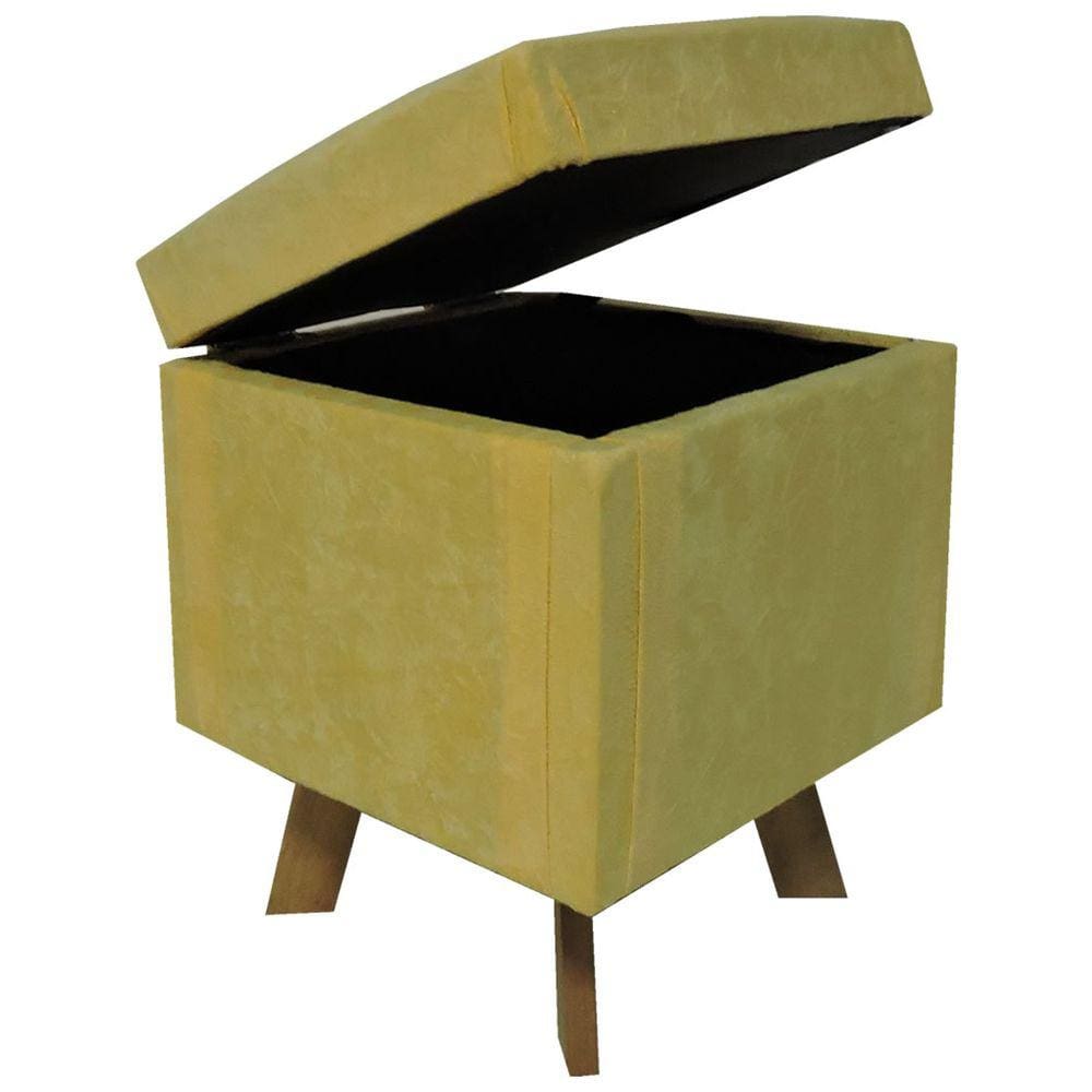 Puff Bau Retro Quadrado Suede Amarelo