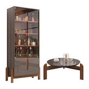 Cristaleira Com Mesa de Centro Lizz Pés de Madeira Maciça