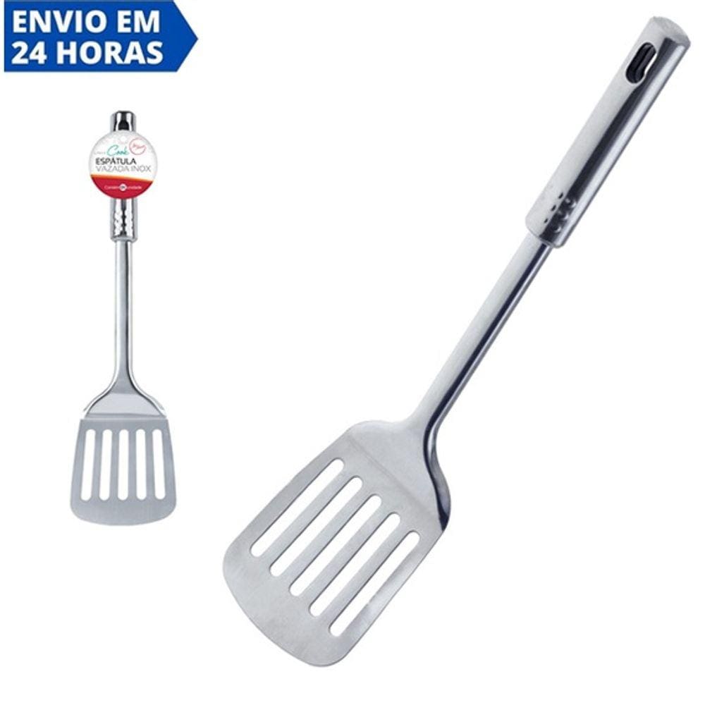 Espátula Inox Vazada Chapeiro Fritura Fritura Grande 33CM