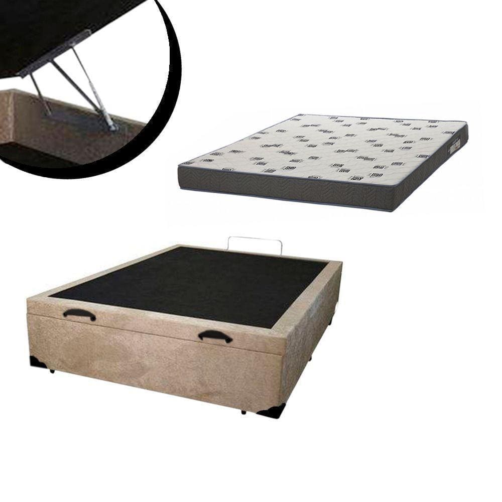 Cama Box Baú Casal Molas Bonnel + Box Bege 20X138X188Cm