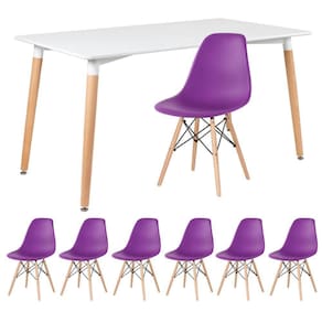 Mesa Retangular 80 X 140 Cm Branco + 6 Cadeiras Roxo