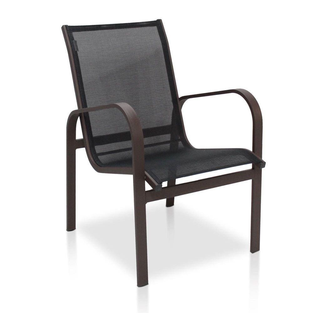 Cadeira Em Tela Sling Com Estrutura Marrom E Tela Preto