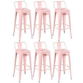 Kit 6 Banquetas Altas Com Encosto 76 Cm Rosa Antigo