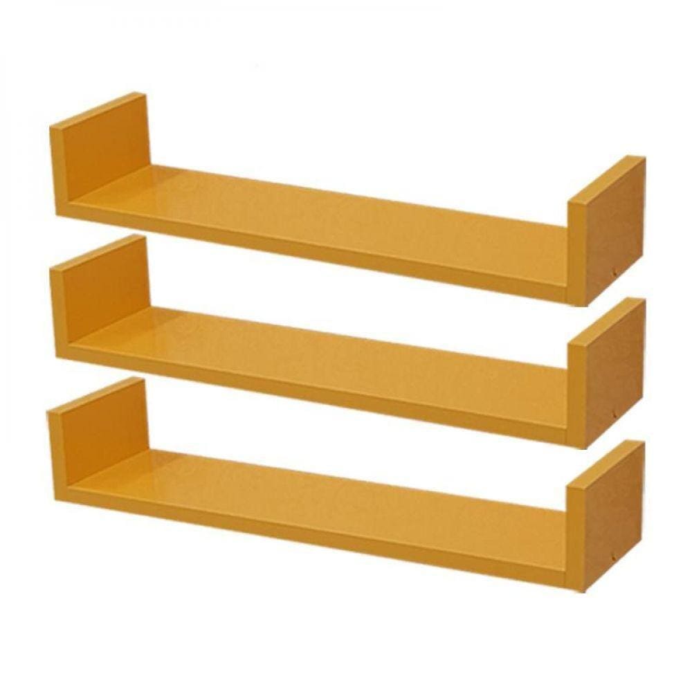 Kit 3 Prateleiras U 100 X 20cm Amarela Suporte Invisível