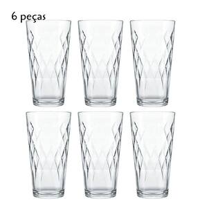 Jogo Copos De Vidro 6 Peças Água Diamante Ambar 350ml