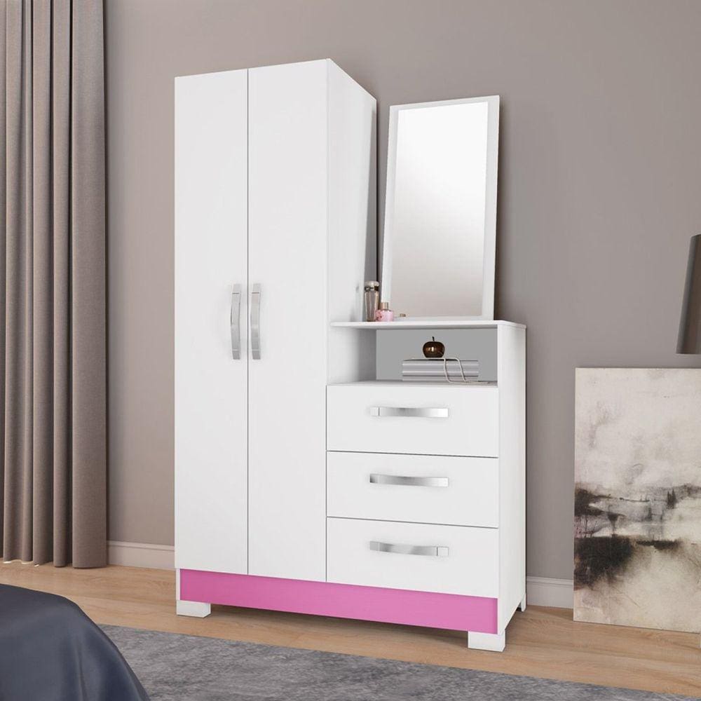 Cômoda com Espelho 1 Porta 3 Gavetas NT 5165 Notável Móveis Branco New