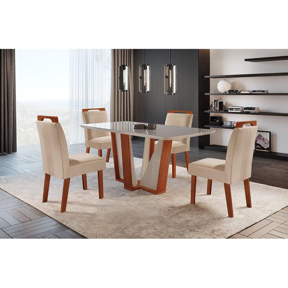 Conjunto Sala de jantar mesa Cronos off white em mdf 8 Cadeira