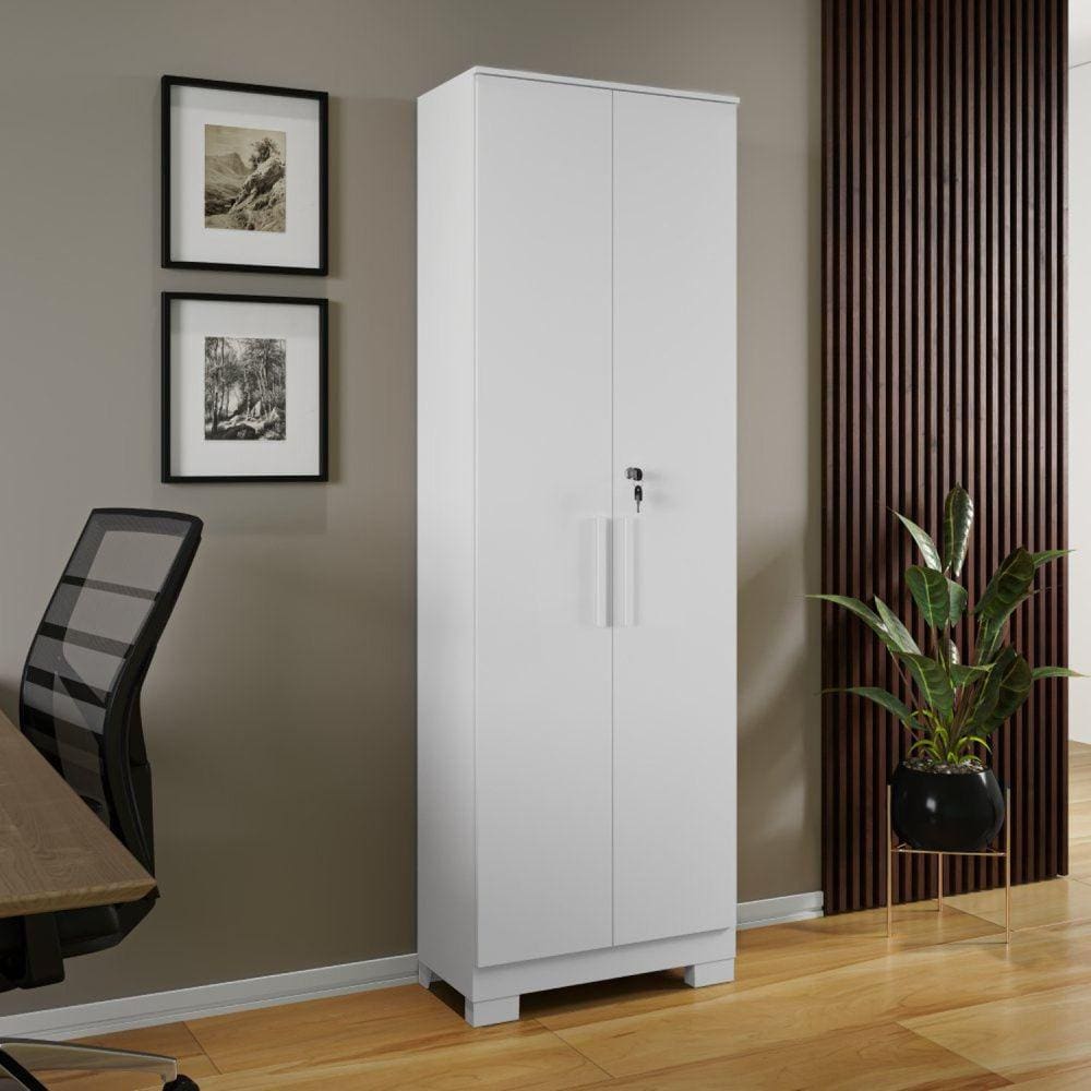 Armario Multiuso 2 Portas com Chave 100% MDF Prisma Espresso Móveis Branco