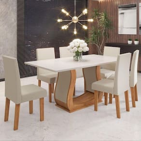 Conjunto Sala de Jantar Mesa Emmy 160x80cm Tampo MDP com 6 Cadeiras Venus Viero Móveis Marrom/Blonde/Bege