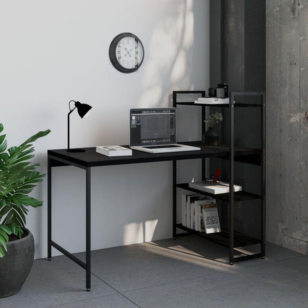 Escrivaninha com Estante 3 Prateleiras Estilo Industrial 135cm Active Yescasa Preto Onix