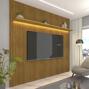 Painel para TV até 85 Polegadas com LED Requinte 220cm Gelius Móveis Naturale Ripado