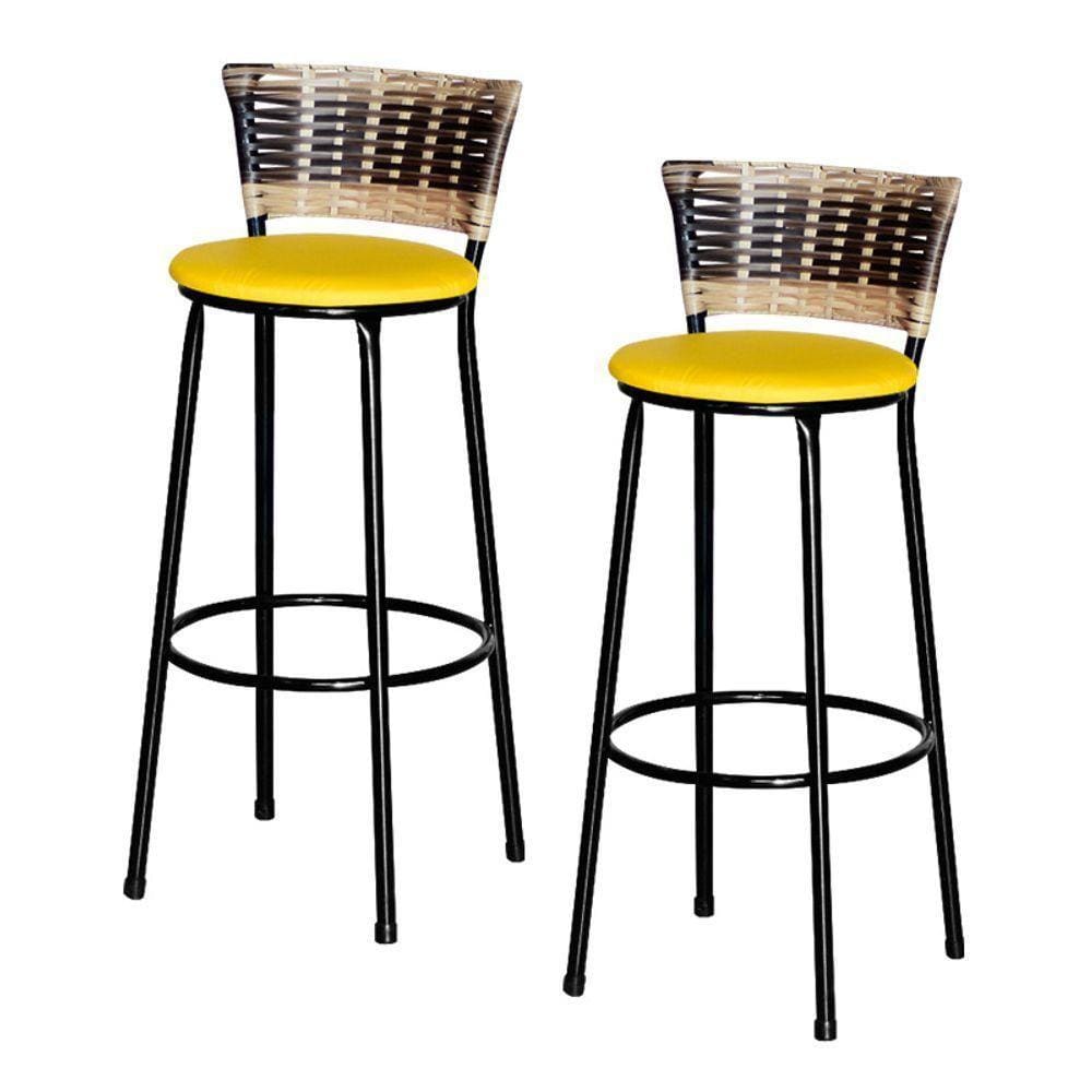2 Banquetas Alta Para Cozinha Cappuccino Premium Amarelo