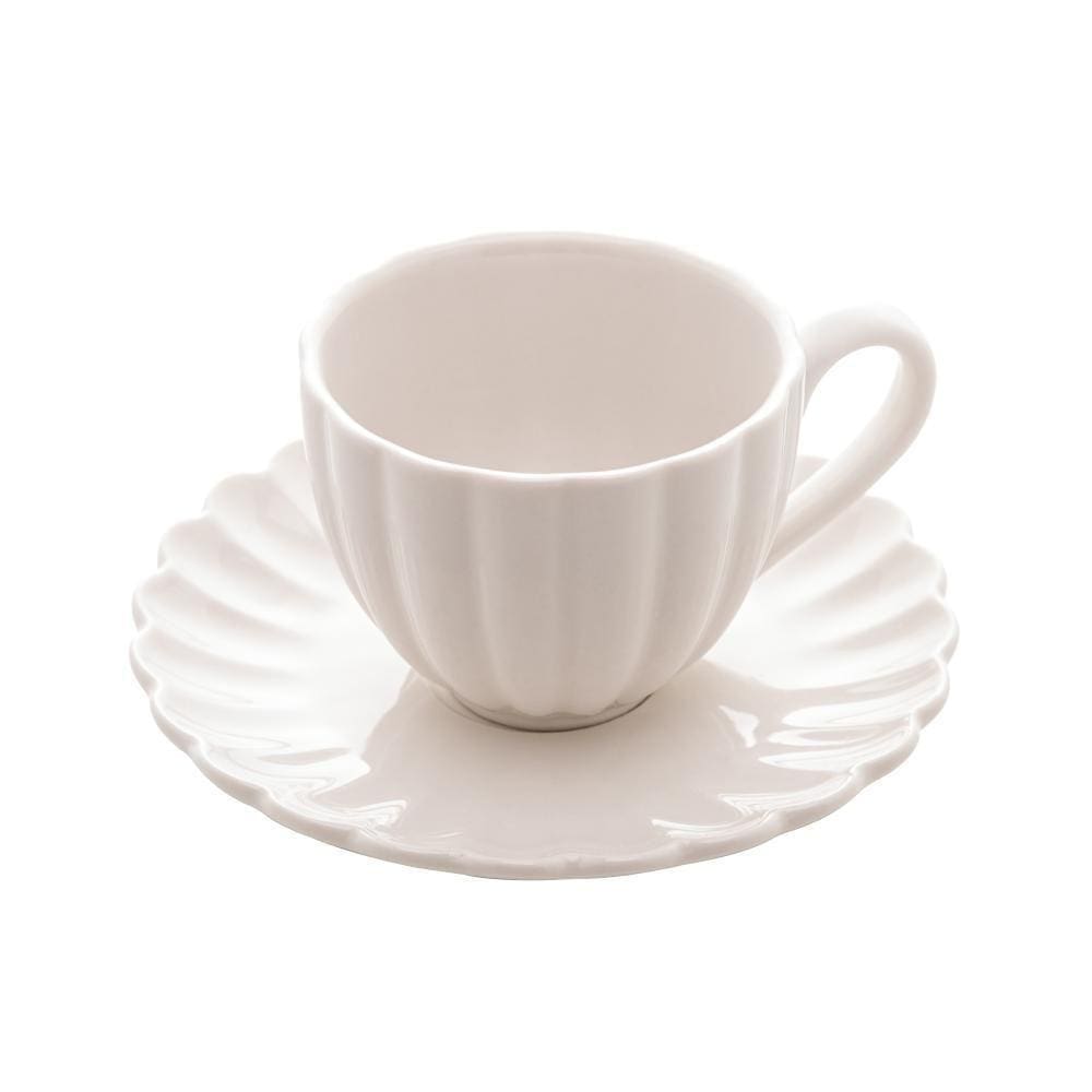 Cj 2 Xícaras Café De Porcelana C/Pires Pétala Matt 90Ml