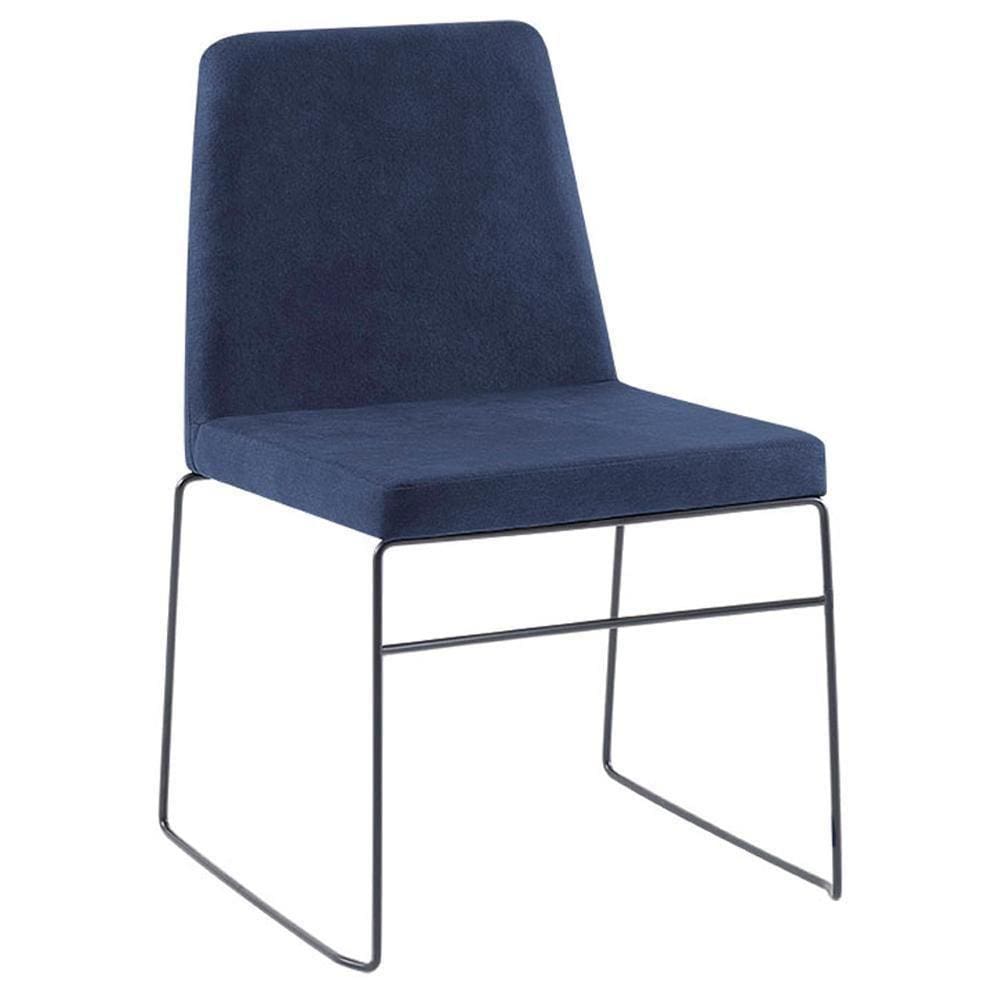 Cadeira Estofada Base Em Aço F41 Linho Azul Marinho Dmobilia