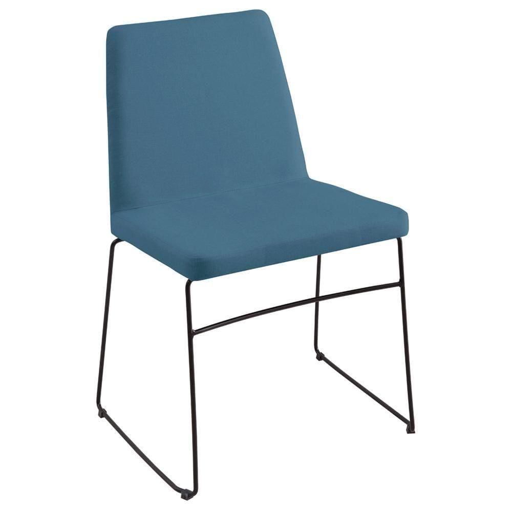 Cadeira Estofada Base Em Aço F41 Linho Azul Jeans Dmobiliari