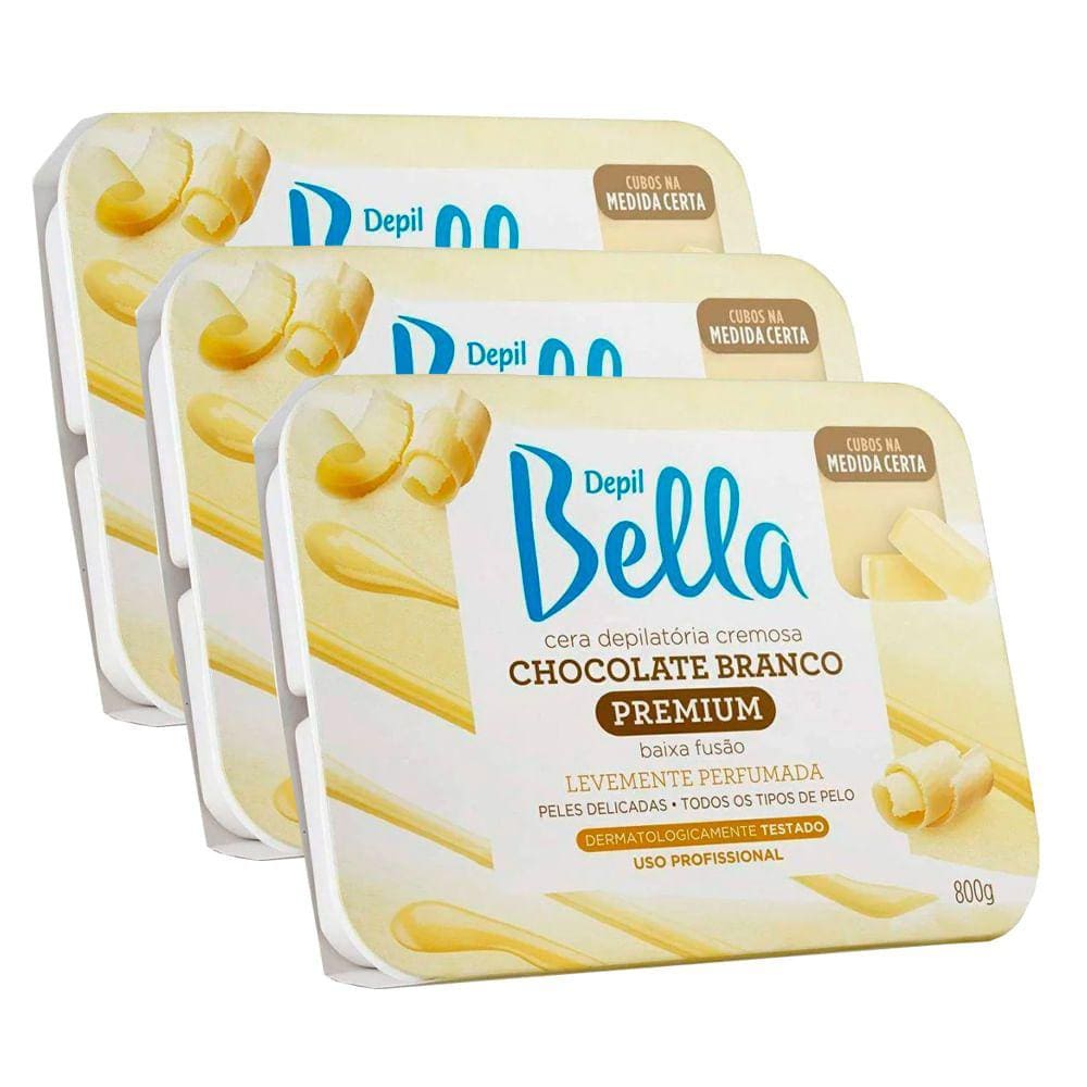 Kit Cera Quente Depil Bella Chocolate Branco 800g - 3 Unidades