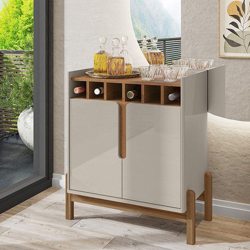 Aparador Bar Lizz Adega para 6 Garrafas Pé de Madeira Maciça