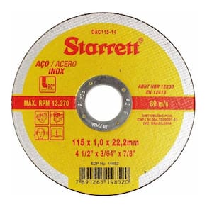Disco De Corte 4.1/2X3/64X7/8 115X1x22,2Mm Aço Starrett Dac115-14