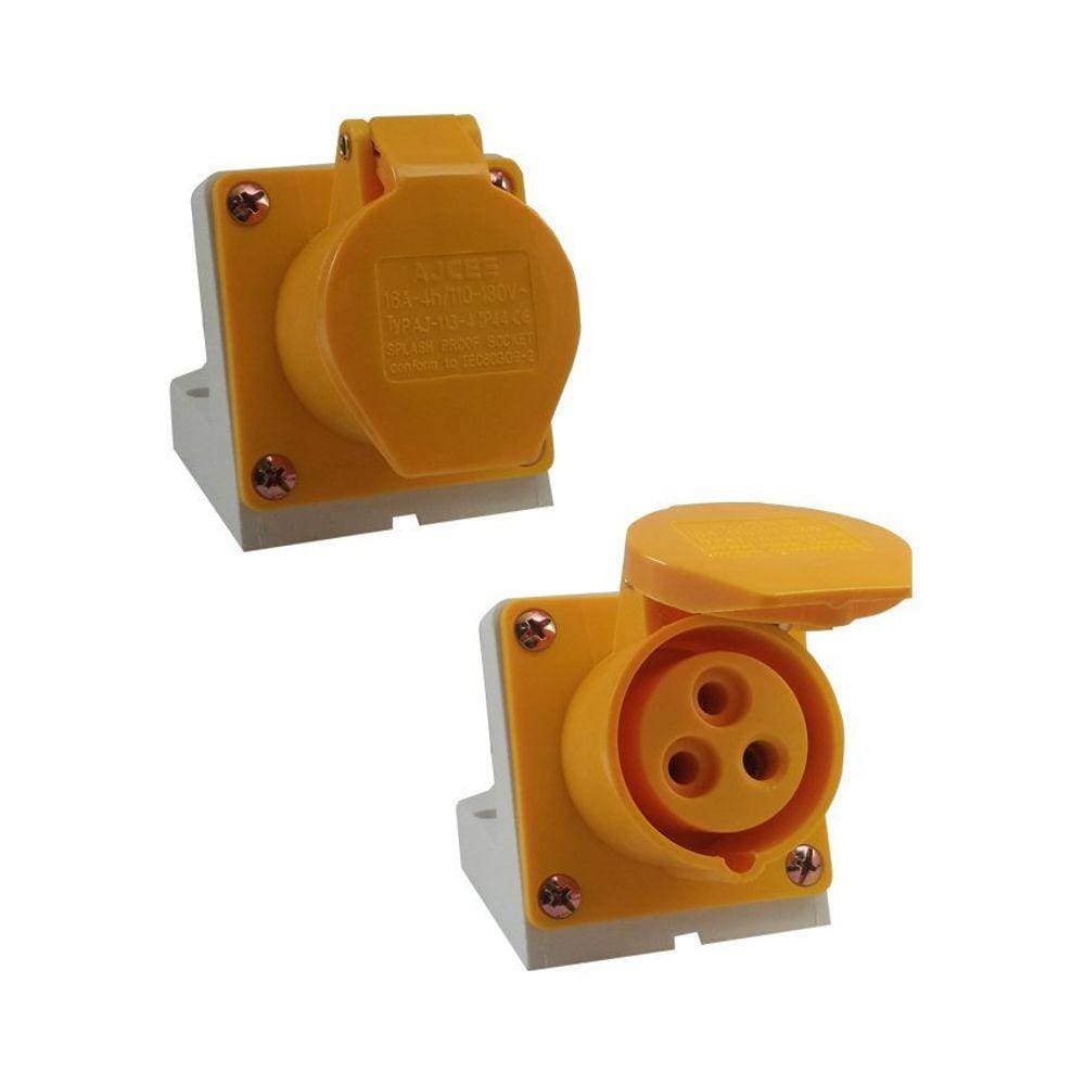 Tomada Industrial de Sobrepor / Parede - 127V - Amarelo 2P+T de 4H - 127Vca - 16A Amarelo