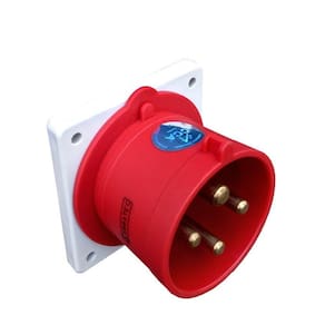 Plugue Fixo de Embutir Industrial - 380V Vermelho 3P+N+T de 6H - 380Vca - 16A Vermelho