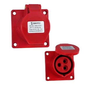 Tomada de Embutir Industrial - 380V Vermelho 3P+T de 6H - 380Vca - 32A Vermelho