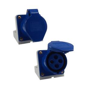 Tomada Industrial de Sobrepor / Parede - 220V - Azul 3P+N+T de 9H - 220Vca - 32A Azul