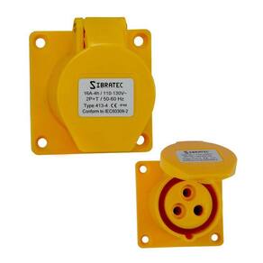 Tomada de Embutir Industrial - 127V Amarelo 2P+T de 4H - 127Vca - 32A Amarelo