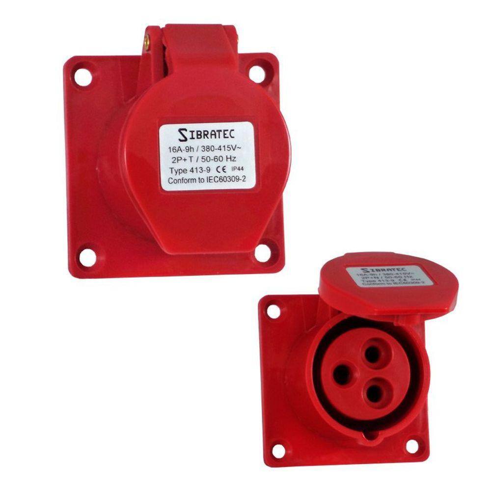 Tomada de Embutir Industrial - 380V Vermelho 3P+N+T de 6H - 380Vca - 32A Vermelho