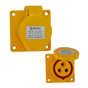 Tomada de Embutir Industrial - 127V Amarelo 3P+T de 4H - 127Vca - 16A Amarelo