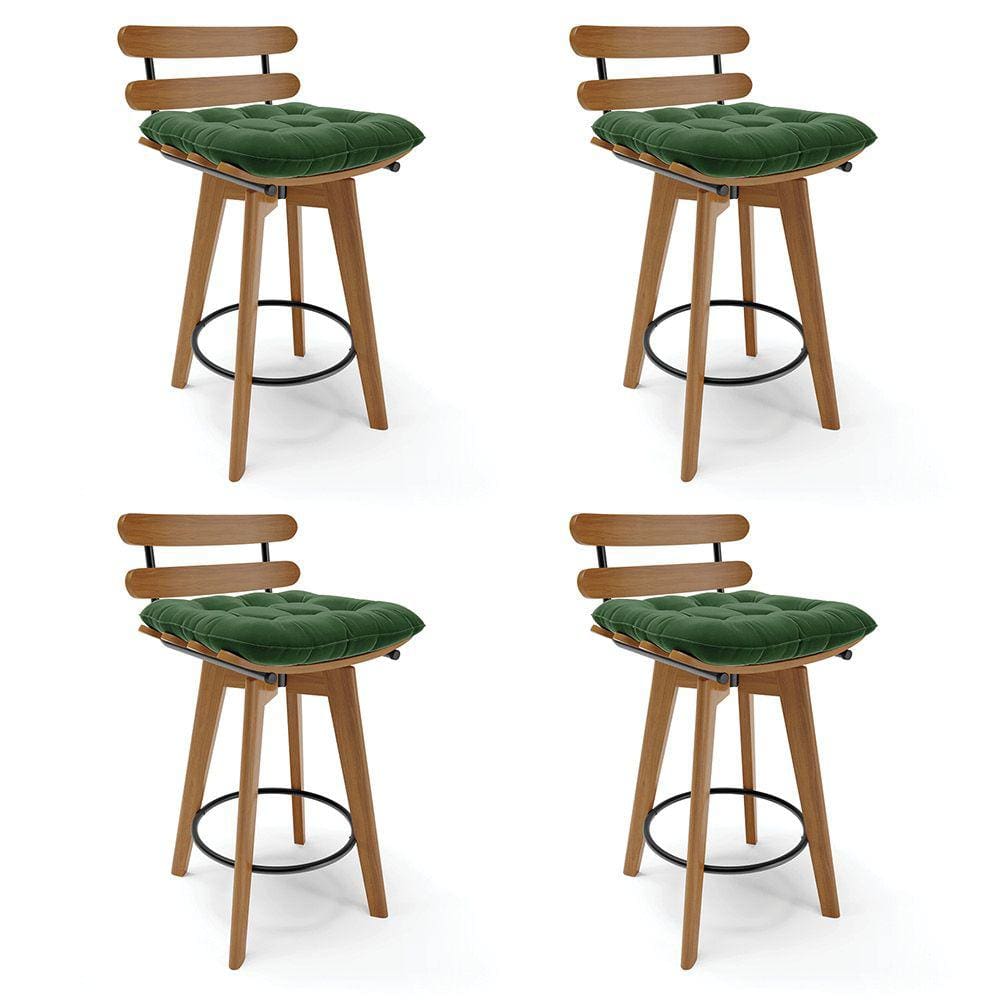Kit 04 Banquetas Giratória Costela Suede Base Madeira MA70 - D`Rossi