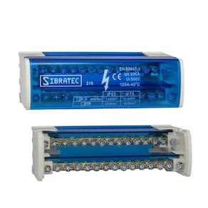 Bloco de Distribuição Modular com 2 Barramentos 125A - Fixação Trilho DIN (S112) S112-05 com 15 Entradas