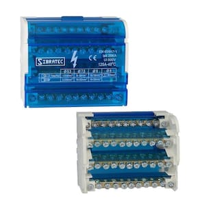 Bloco de Distribuição Modular com 4 Barramentos 125A - Fixação Trilho DIN (S112) S112-04 com 11 Entradas