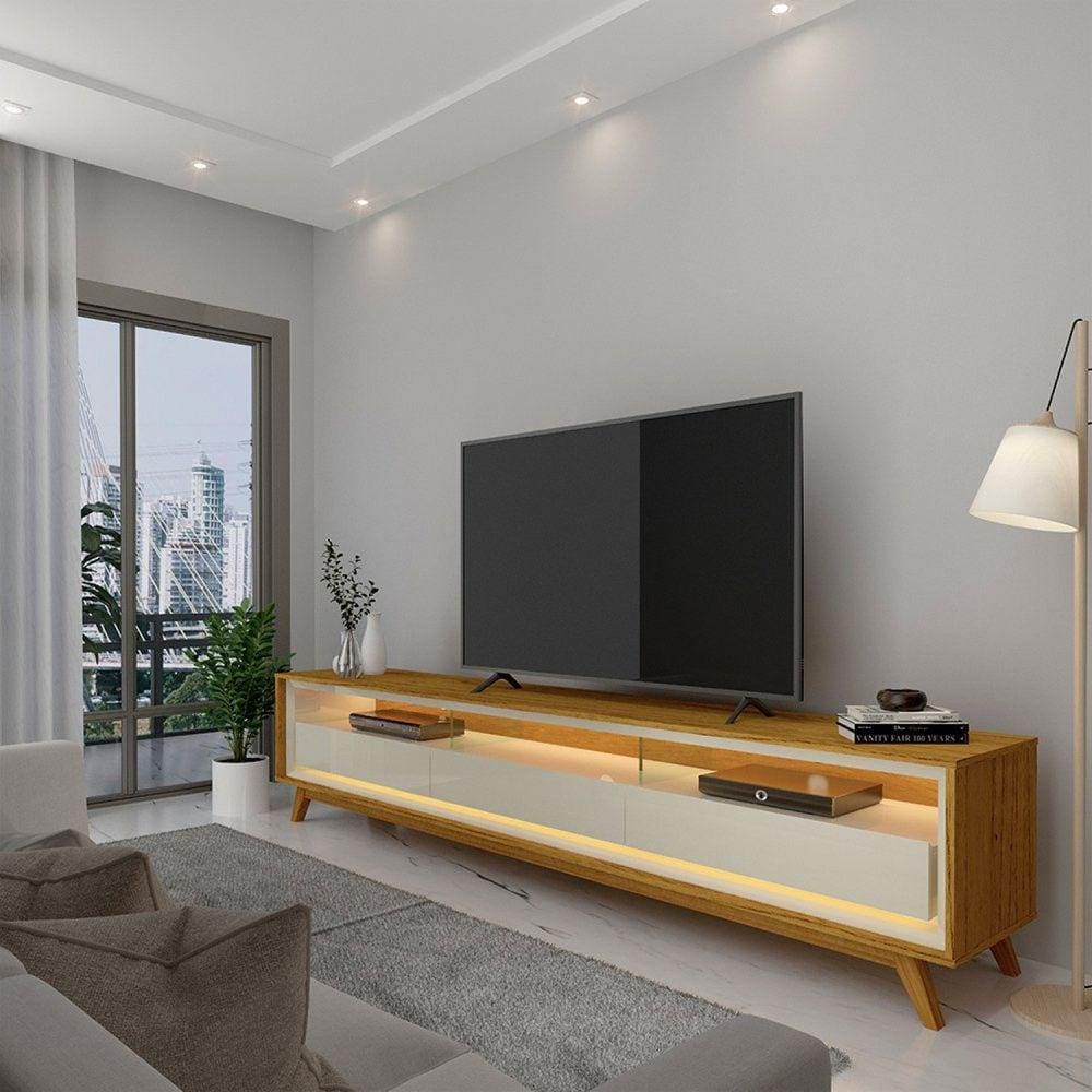 Rack para TV até 75 Polegadas com LED com Pés Requinte 212cm Gelius Móveis Marromle/Off White