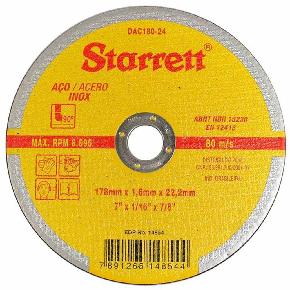 Disco De Corte 7X1/16X7/8 178X1,6X22,2Mm Aço Starrett Dac180-24
