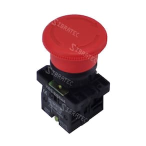 Botão de Emergência Modelo Plástico ES-544 Vermelho - Trava (Gira p/ Destravar) -2NF