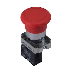 Botão de Emergência Modelo Metálico XB2-BS542 Vermelho - Trava (Gira p/ Destravar) 1NF